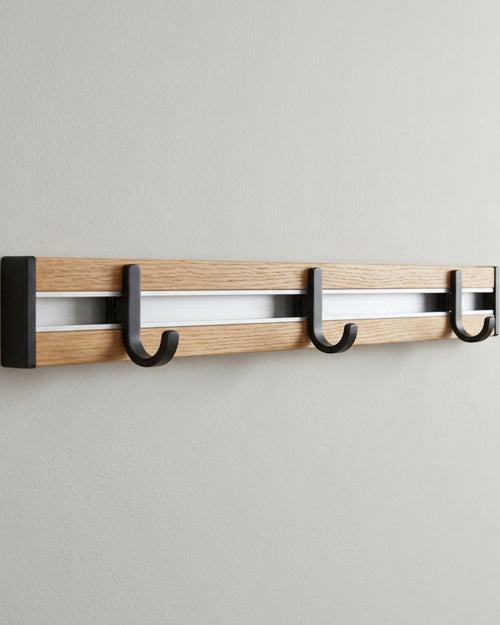 Hjvkn Three Sliding Hook Wall Rail Oak Black - Lifestyle view