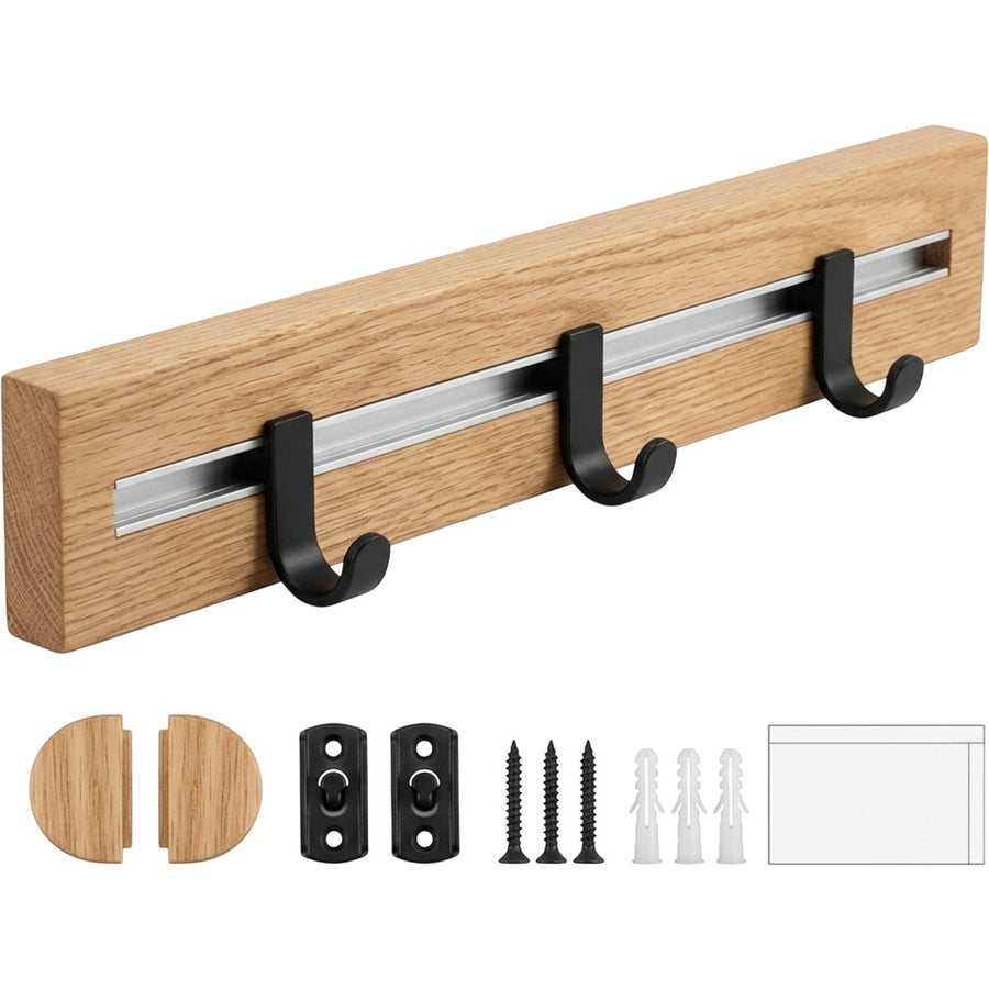 Hjvkn Three Sliding Hook Wall Rail Oak Black